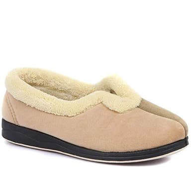 Pavers Ladies Wide Fit Antibacterial Slippers - Beige Multi Size 4 UK