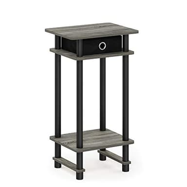 Furinno Turn-N-Tube Tall End Table, Side Table with Bin, French Oak Grey/Black
