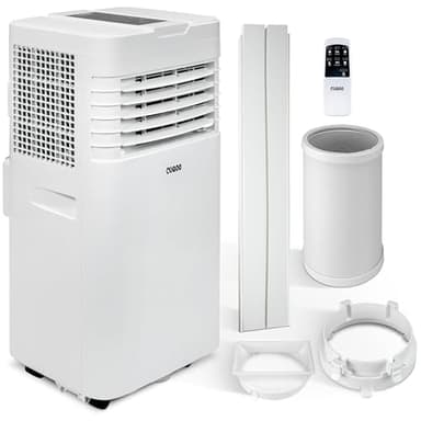 CUQOO Portable Air Conditioner 9000 BTU with Remote Control - 4-In-1 White Cooler and Dehumidifier, 2 Speed Cooling Fan, Air Conditioning Unit with Digital Display & Window Venting Kit