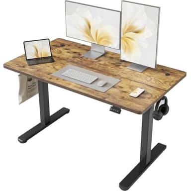 Cubiker 120 x 60cm Electric Height Adjustable Standing Desk, Home Office Desk with 2 Memory Smart Pannel with Splice Board, Rustic Brown