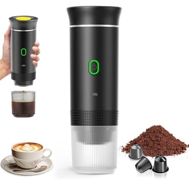 Vtizikl Portable Coffee Maker, Portable Espresso Maker, 3-in-1 Portable Coffee Machine Wireless Electric Self Heating Capsules Pods Espresso for Car Home Office Camping Travel Maker (Black)