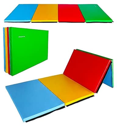 Signature Fitness All Purpose 4'x8'x2" Extra Thick High Density Anti Tear Gymnastics Gym Folding Exercise Aerobics Mats, Muti-Color