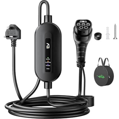 EVJUICION EV Charger Cable Type 2 to 3 Pin Plug 15M/49.2ft Total Length, [Max. 2.3kW, 10A] Electric Car Charger, Type 2 Charging Cable 3 Pin IP67/IP65, with LED Indicators, for EVs and PHEVs (Black)
