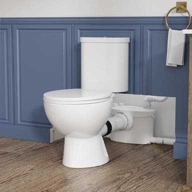 Back to Wall Toilets Upflush Toilet System with Powerful 400W Macerator Pump, Macerating Toilet for Basement Pan WC Close Coupled Bathroom Unit Soft Seat Dual Flush Space Saving