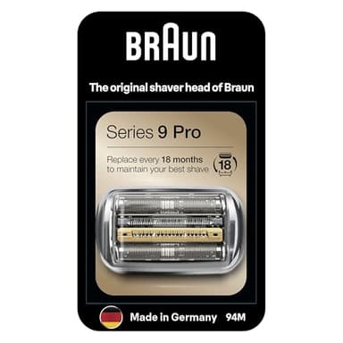 Braun Series 9 Electric Shaver ORIGINAL Replacement Head, Easily Attach Your New Shaver Head, Also Compatible with Series 9 Pro Electric Razors, 94M, Silver