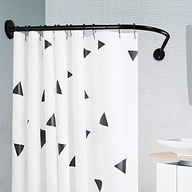 Curved Shower Curtain Rod Adjustable Shower Rod Rail Tension No Drilling L-Shaped Curtain Rail Poles Extendable Rust Free for Bathroom,Black No Drill,70~95×70~95cm