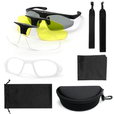 Yzpacc Shooting Glasses Protective Eyewear Airsoft Goggle with 3 Interchangeable Anti Fog Lenses for Men Women Eye Protection for Shooting Range Hunting Safety Unisex with Myopic Eyewear Holder
