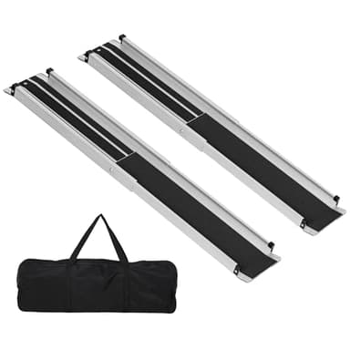 HOMCOM 2PCS Telescopic Wheelchair Ramps, 122L x 19.5Wcm, 270kg, Folding Aluminium Door Threshold Ramps for Home, Mobility Scooters, Doorways, Steps, Stairs, with Non-slip Surface, Carrying Bag