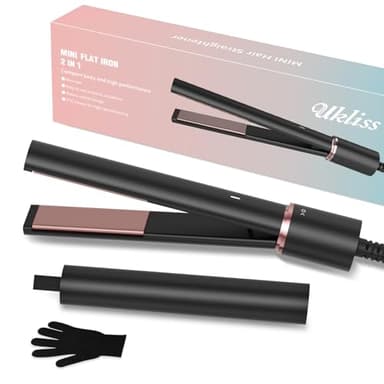 UKLISS Portable Mini Hair Straightener, Travel Small Straighteners Suitable for Short Hair, Bangs and Beards, 2 in 1 200℃, Mini HaargläTter Mit Schneller Aufheizung, Keramikplatten