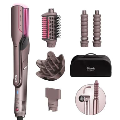 Shark FlexFusion Multi Hot Air Styler, Hair Dryer & Ceramic Straightener with 5 Styling Attachments, No Heat Damage, Scalp Shield, Storage Case – Cosmic Blush HD652SUK