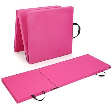 Trintion Tri-Fold 1.5" Thick Folding Gymnastics Exercise Mat Non Slip Soft Foam Yoga Mat with Carry Strap Handles for Tumbling Camping Pilates Home Training Floor Workout Aerobics 180x60x4CM (Pink)