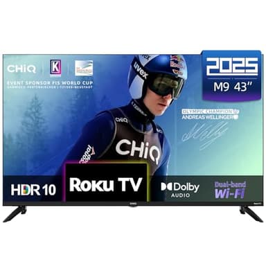 CHiQ U43QM9K 43 inch 4K Smart QLED Roku TV, 4K UHD, HDR10 HLG, Dolby Audio, Works with Alexa, DVB-T2/T/C/S/S2, Support Apple Air-Play, Google Assistant, Prime Video, HDMI2.1, USB2.0