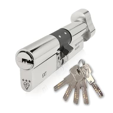 IRONWORX® Spectre Nickel 35mm (Turn) / 35mm (Key) (70mm) Maximum-Security Police Approved TS007 BSI 3 Star Euro Cylinder Door Lock with Escape Thumb Turn Function, Includes 5X Keys
