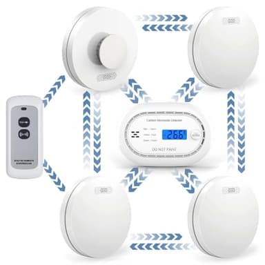 XINDUM Wireless Interlinked Smoke alarms for Home, Heat Alarm，Carbon Monoxide Detector Bundle with Remote Control, 10 Year Battery Life,Scotland and England Law Compliant,6 PACK