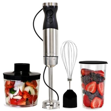 Kenmore Hand Blender 4-in-1 Immersion Blender Handheld Stick Blender for Kitchen Food Chopper Whisk 700mL Beaker Lid Variable Speed Hand Blenders Electric Stainless Steel Quad Blade for Baby Food Soup