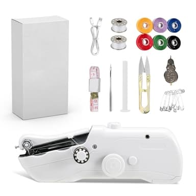 Handheld Sewing Machine, Portable Mini Sewing Machines with Accessories, Electric Hand Stitching Machine for Beginners Adults,Easy to Use Suitable for Stitching Clothes,Family Travel,DIY (white)