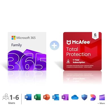 Microsoft 365 Family │ 12 Months │ Up to 6 people │ 6TB Cloud Storage | AI Office Apps + McAfee Total Protection │ 6 Devices │ Activation Code by email