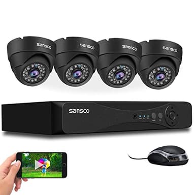 SANSCO 5MP 8 Channel DVR Outdoor CCTV Camera System, 4x 3K Home Security Dome Camera, Waterproof, Face Human Detection, USB Backup, Remote Access, Email & APP Alert, Metal Housing, No Hard Drive
