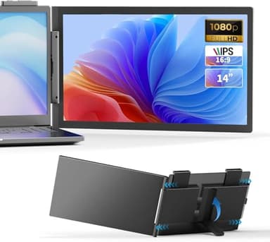 AskHand Laptop Screen Extender 14" laptop dual screen extender monitor portable 14 inch FHD 1080P IPS Built-in Stand/Speaker Dual Screen Monitor extension for 14"-16" Laptops Mac Windows Chrome