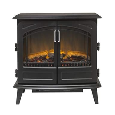 Dimplex Cassia Noir Large Optiflame Electric Stove, Black Cast Iron Effect Wood Burner Style Stove with Artificial Logs, LED Flame Effect, Opening Doors, 2kW Adjustable Fan Heater and Remote Control