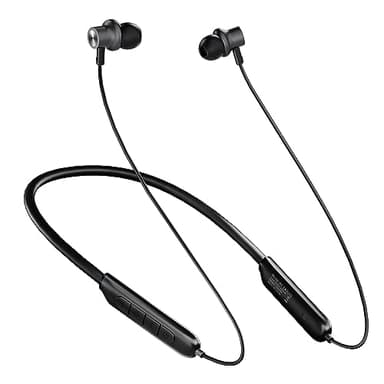 TONEMAC N8 Enhanced Wireless Earbuds - IPX6 Waterproof, Magnetic Neckband, 40H Battery Life, Deep Bass, Bluetooth 5.3 Headphones - Ideal for Calls, Kindle & Binge-Watching - Black