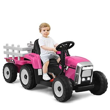 Maxmass Kids Electric Tractor and Trailer, Ride on Tractor with USB & Bluetooth, Toddler 4 Wheels Ride on Toy Car for 3+ Years (Pink with Remote Control)