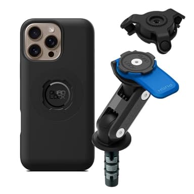 Quad Lock Fork Stem Motorcycle Phone Mount Kit with Vibration Dampener and iPhone 16 Pro Max MAG Phone Case