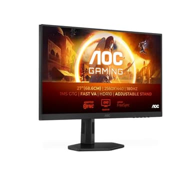 AOC Gaming Q27G4XD - 27 Inch QHD Monitor, 180 Hz, 1 ms GTG, Fast IPS, FreeSync Prem, G-Sync Comp, HDR400, Height Adjustable (2560 x 1420, HDMI 2.0, DisplyPort 1.4)