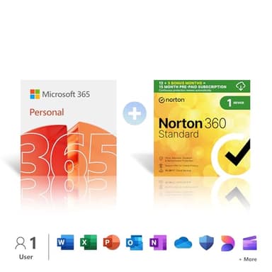 Microsoft 365 Personal │ 12 months │ 1 person │ 1TB Storage| AI Office Aps + Norton 360 Standard │ 1 Device │ 5 Users │ Activation Code by email