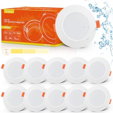 Tomosu LED Recessed Ceiling Lights Dimmable, Natural White 4000K, IP44 LED Downlights Ceiling 5W 450LM, 220-240V, Cut Φ78-85mm, 24mm Ultra Slim for Bathroom Bedroom Kitchen Living Room, 10 Pack