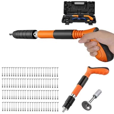 Manual Mini Nail Gun Kit, 4 Gears Adjustable Manual Wall Nail Fastening Tool, Manual Air Nailer, Concrete Nail Gun for Ceiling, Low Noise Wire Hider (1 Nail Gun Cordless+100 Nails)