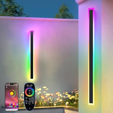 Zihoi RGB Outdoor Wall Lights, 150CM 2Pack RGB/Warm/White Dimmable Modern Led Wall Lighting, Long Wall Sconce with Remote and APP Control for Outdoor/Indoor Party Gathering