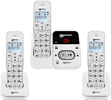 Geemarc Amplidect 295 Trio - Bundle of 3 Loud Cordless DECT Phones with Answering Machine and Big Buttons for the Elderly - Low to Medium Hearing Loss - Hearing Aid Compatible - UK Version