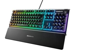 SteelSeries Apex 3 - RGB Gaming Keyboard - 10-Zone RGB Illumination - Premium Magnetic Wrist Rest - IP32 Water & Dust Resistant - English QWERTY Layout PC, Standard, Black