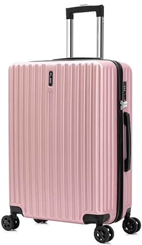 FLIEE Medium Suitcase 4 Wheels Hard Shell | Lightweight Suitcase Medium Size | Aluminum Telescopic Handle | TSA 3 Digit Combination Lock | 4 Dual Spinner Wheels | Hand Luggage (Rose, Medium 24'')