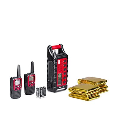 Midland EK35 Emergency Kit - Survival Kit for Hikers with 2 PMR446 XT30 Walkie Talkie Transceivers, 2 Sets Rechargeable AAA Batteries, ER300 Emergency Power Bank, Connection Cables, 4 Thermal Blankets