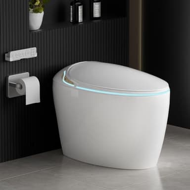 yoakaiax Smart Toilet,Smart Bidet Toilet One Piece Bidet Toilet for Bathrooms Toilet with Warm Water Sprayer & Dryer,Foot Sensor Operation, Heated Bidet Seat, Auto Smart Toilet with LCD Display White