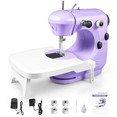 Casafield Mini Beginners Portable Machines with Extension Table, Adjustable 2 Speed with Foot Pedal with Sewing Kits, Best Gift for Kids Women Household, ABS-V1, Purple