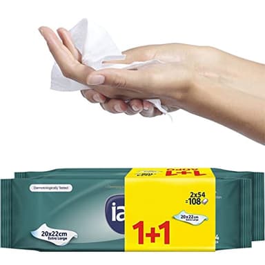 108 x Wet Wipes For Adults | Intimate Wipes With Aloe Vera | Alcohol Free Wipes | Incontinence Wipes | Body Wipes For Adults No Shower | Extra Large | Shower Wipes | Size 20 x 22 cm | (1 Pack of 108)