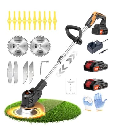 Wrneaoch 21V Cordless Strimmer Grass Trimmer with 6,000 RPM and 650W Motor Garden Strimmer Cordless with 2 Batteries 2.0Ah is the Perfect Partner for all Your Garden and Lawn Care Needs