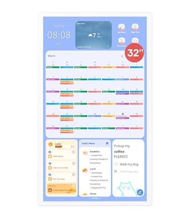 Cozyla Calendar+ 32 Inch Digital Calendar Wall Touch Screen Chore Chart To Do List Notepad Digital Family Calendar Electronic Meal Planner Support All App Via App Store Smart Calendar Wall Mount White