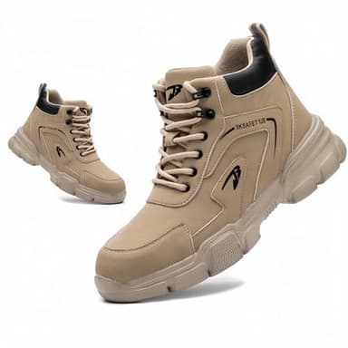 Steel Toe Cap Boots Mens Waterproof Safety Boots Women Lightweight Safety Trainers Non Slip Work Boots, Beige, UK 9