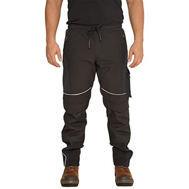 Sam Caan® Hi Vis Mens Work Trousers Softshell Men High Visibility Viz Reflective Water Resistant Combat Cargo Rain Proof Repellent Windproof Safety Site Work Wear Builder Pants Soft Shell Workwear
