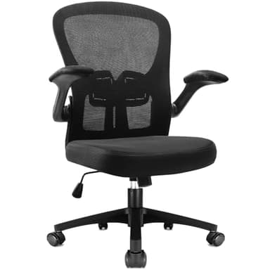 Durrafy Office Chair Ergonomic, Desk With 90° Flip-up Armrests and Lumbar Support, Mid Back Office Desk Chair, Height-Adjustable, Mesh Swivel Chair with Silent casters, Capacity 102KG