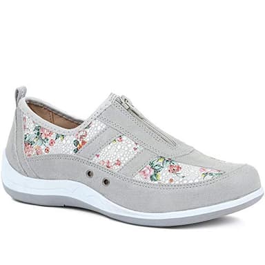 Pavers Women's Leather Trainers in Grey Floral - Wide Fit Shoes Decorated with Shimmering Flashes - Ladies Casual Footwear - Size UK 6 / EU 39