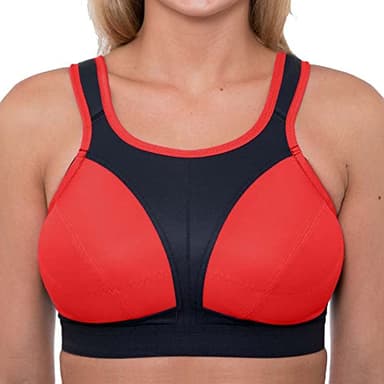 Gemm Ladies Plus Size Sports Bra for Women High Impact No Bounce Non Wired Large Busts Including Free Bra Extender Gym Exercise Yoga Running Athletic Workout Sportswear (42 DD, Black & Red)