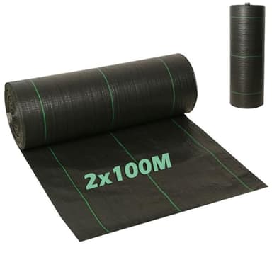 Nisorpa Weed Control Membrane 2x100m, Heavy Duty Weed Membrane Roll, Black Weed Barrier Fabric Garden Weed Suppressant Membrane for Driveway Patio Garden Landscape