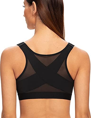 MELENECA Women's Front Fastening Wirefree Post Surgery Plus Size Back Support Posture Bra Black 44DD