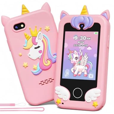 Kikapabi Kids Phone for Girls Age 3-12 With Dual Camera, Birthday Gifts for 3 4 5 6 7 8 Years Old Girls, Toddler Educationl Unicorn Toys With Learning Games, MP3 Music Player, Mobile 8G SD Card (Pink)