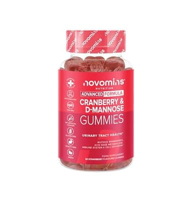 Novomins Cranberry & D Mannose Gummies - Cranberry Supplement for Urinary Tract Health and Better Bladder Control - With Zinc, Magnesium, and D-Mannose Powder - Vegan & Gluten-Free - 60 Inulin Gummies